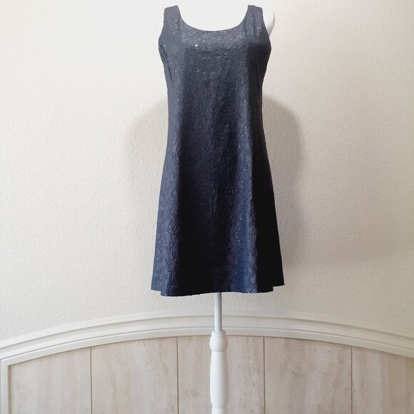 Eileen Fisher Silk Sequin  Shift Mini Dress - Picture 1 of 16